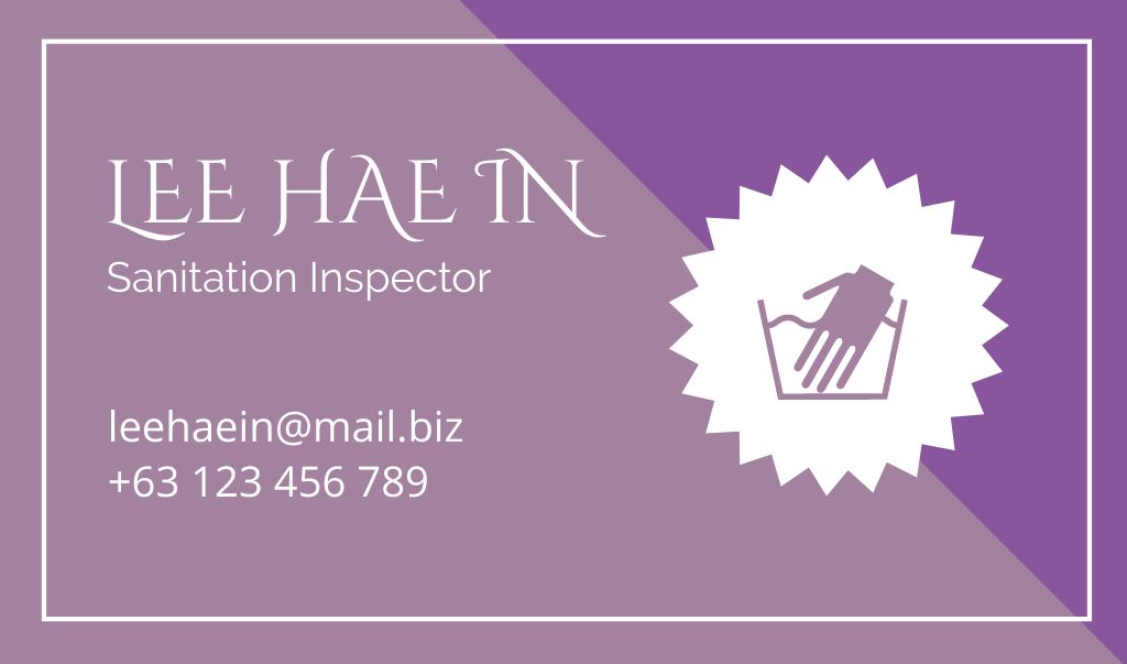 Sanitation Inspector Offer on Lilac Business card Modelo de Design