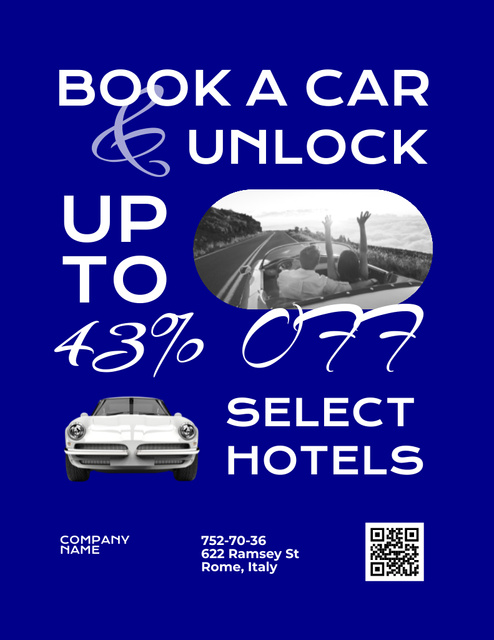 Car Rental Offer with People Travelling Poster 8.5x11in Modelo de Design