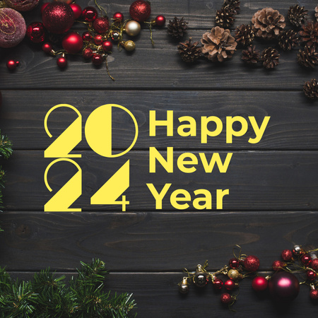 Cute New Year Greeting with Golden Numbers Instagram Design Template