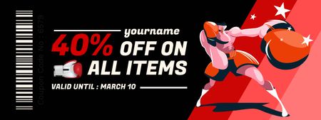 Sporting Goods Store with Athletic Man in Boxing Gloves Coupon Design Template
