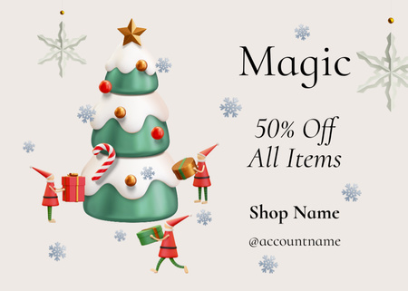 Christmas Magic And Tree With Discount For Presents Postcard 5x7in Design Template