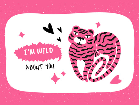 Designvorlage Love Phrase With Pink Tiger für Postcard 4.2x5.5in