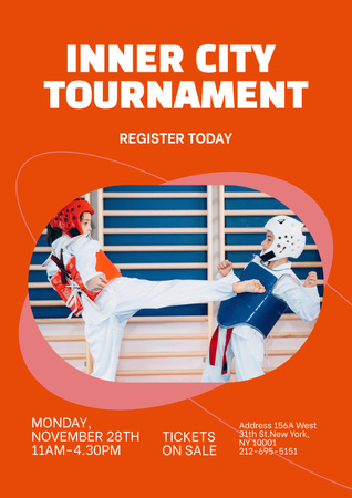 Karate Tournament Announcement with Boys Poster Design Template
