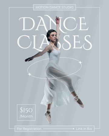 Dance Classes Ad with Woman in Motion Instagram Post Vertical Design Template
