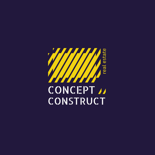 Construction Company Ad with Yellow Lines Texture Logo 1080x1080pxデザインテンプレート