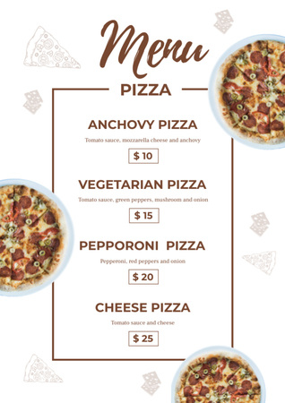 Szablon projektu Oferta różnych rodzajów pizzy Menu