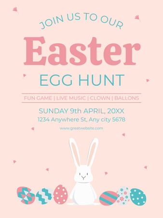Modèle de visuel Annonce de la chasse aux œufs de Pâques avec des lapins mignons et des œufs de Pâques teints traditionnels - Poster US