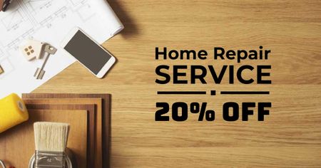 Home Repair Service Ad Tools on Table Facebook AD Modelo de Design