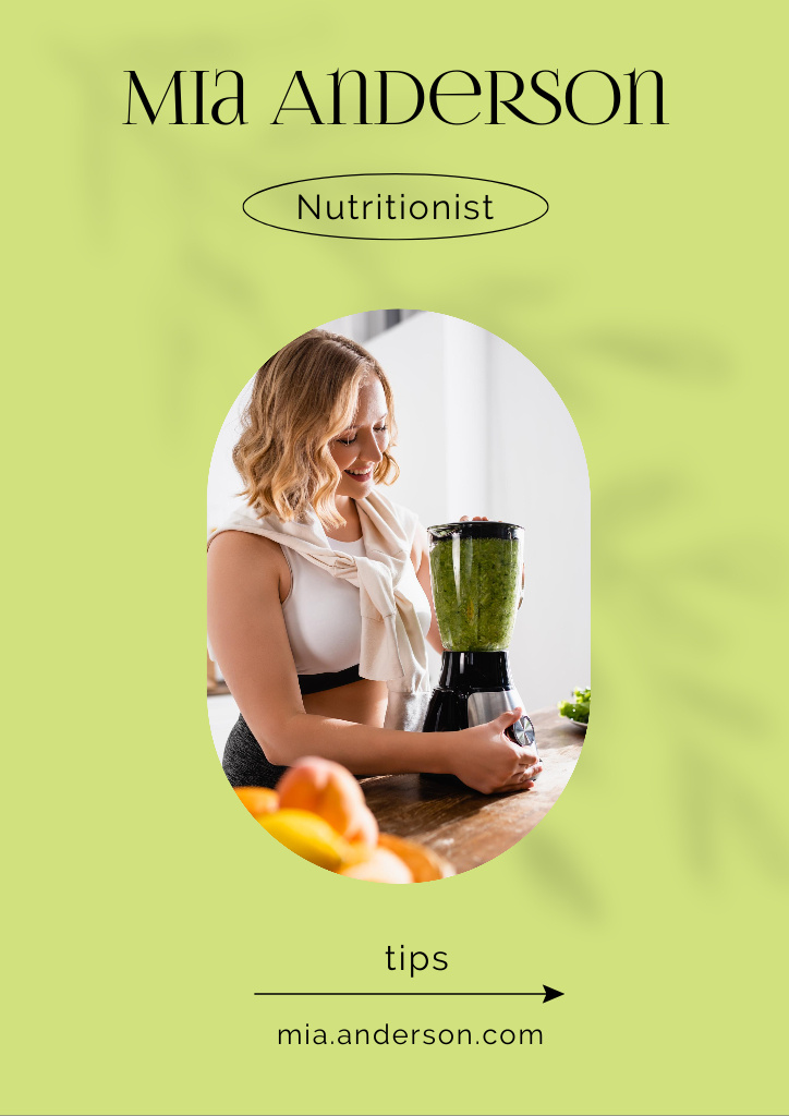 Healthy Nutrition Tips with Woman Preparing Smoothie Flyer A4 Tasarım Şablonu