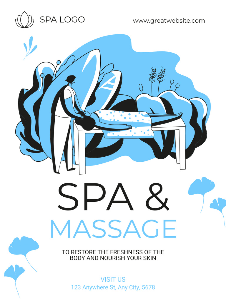 Massage Services Advertisement on Blue Poster US Modelo de Design