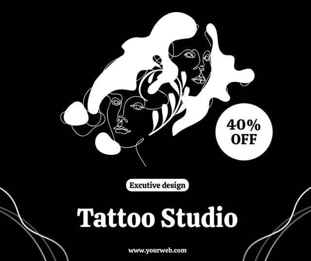 Lineart Portraits And Tattoos In Studio With Discount Facebook tervezősablon