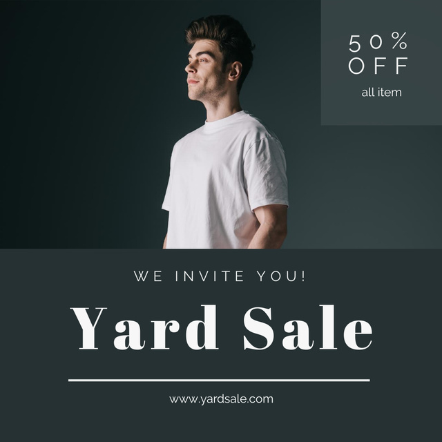 Template di design Promo Of A Yard Sale With Man In White T-shirt Instagram