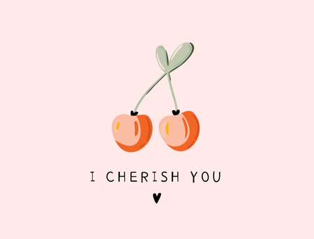 Cute Phrase with Cherries Illustration Postcard 4.2x5.5in Design Template