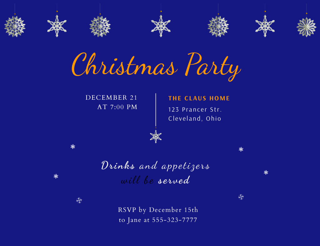 Plantilla de diseño de Christmas Party Announcement With Snowflakes Invitation 13.9x10.7cm Horizontal 