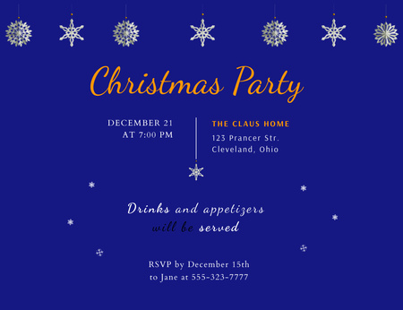 Christmas Party Announcement With Snowflakes Invitation 13.9x10.7cm Horizontal Design Template
