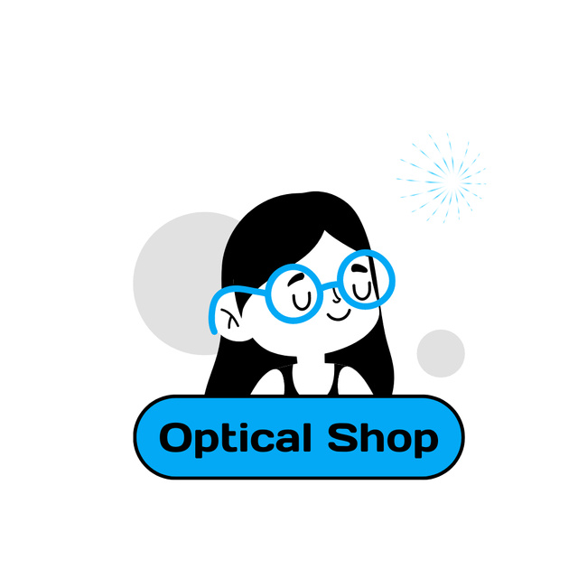 Optical Store Ad with Cute Girl in Glasses Animated Logo Design Template