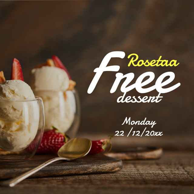 Free Ice Cream Dessert Offer With Strawberries Instagram Modelo de Design