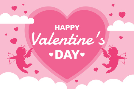 Plantilla de diseño de Saludo del día de San Valentín con corazón y cupidos Postcard 4x6in 