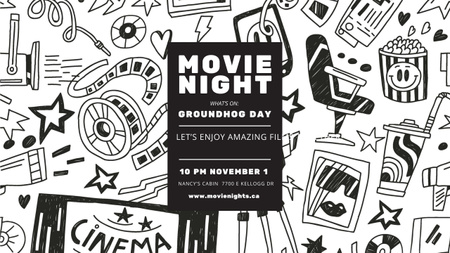 Movie Night Event Announcement with Arts Icons Pattern Youtube Šablona návrhu
