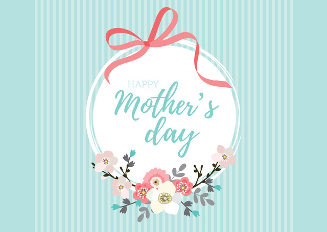 Happy Mother's Day with Flowers and Ribbon Postcard Πρότυπο σχεδίασης
