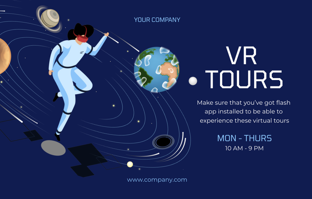 Plantilla de diseño de Virtual Cosmic Tours Offer with Solar System Invitation 4.6x7.2in Horizontal 