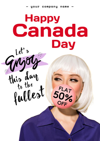 Happy Canada Day with Young Woman Poster Design Template