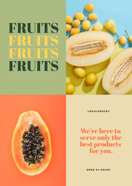 Local Grocery Shop Ad with Sweet Fruits Poster B2 Design Template