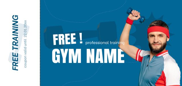Urban Gym Promotion with Free Training With Dumbbell Coupon Din Large Πρότυπο σχεδίασης
