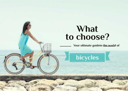 Template di design Girl riding Bicycle on Seacoast Card