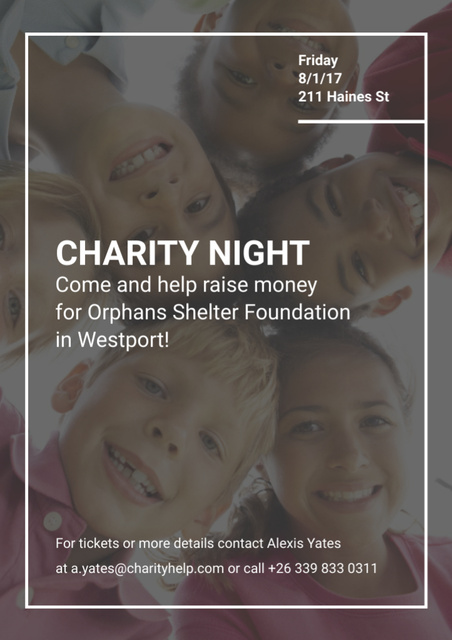Charity Night Announcement with Happy Kids Flyer A4 Design Template