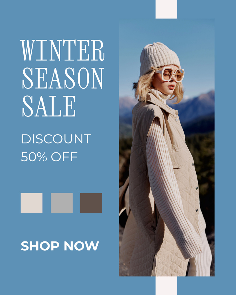 Template di design Winter Season Sale with Discount Instagram Post Vertical