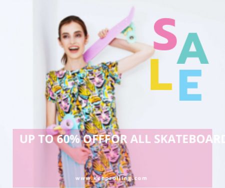 Sports Equipment Ad Girl with Bright Skateboard Large Rectangle – шаблон для дизайна