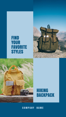 Travel Backpacks Sale Offer on Blue Instagram Video Storyデザインテンプレート