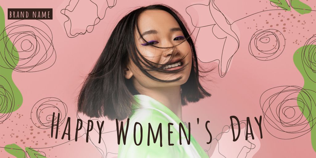International Women's Day Greeting with Happy Smiling Woman Twitterデザインテンプレート