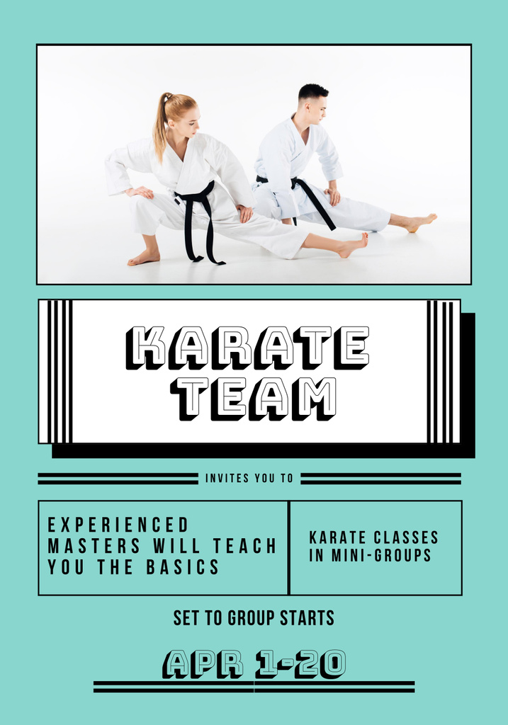 Platilla de diseño Karate Classes Announcement with People in Uniform Poster 28x40in