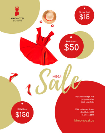 Clothes Sale with Fashion Outfit in Red Poster 22x28in Design Template