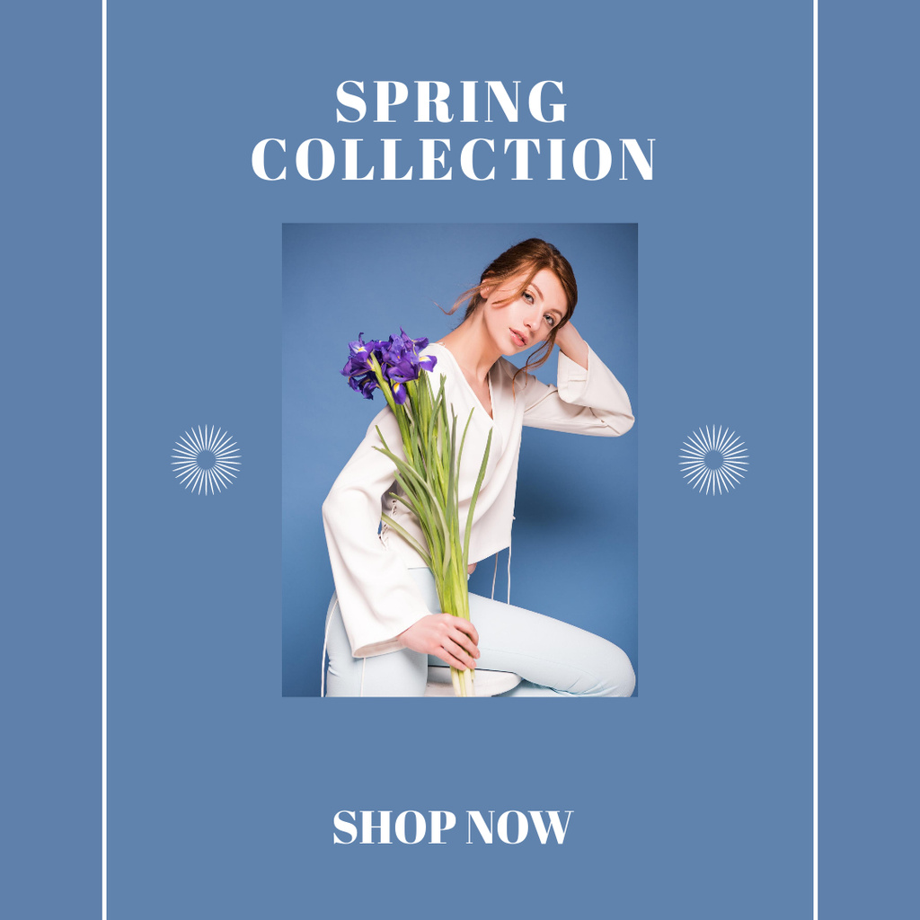 Designvorlage Fashion Spring Collection with Woman and Flowers für Instagram