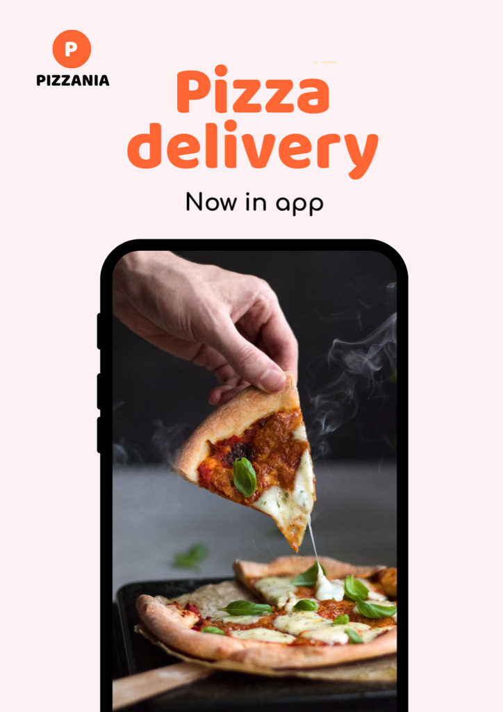 Delivery Services App Ad with Pizza on Screen Poster A3 Design Template
