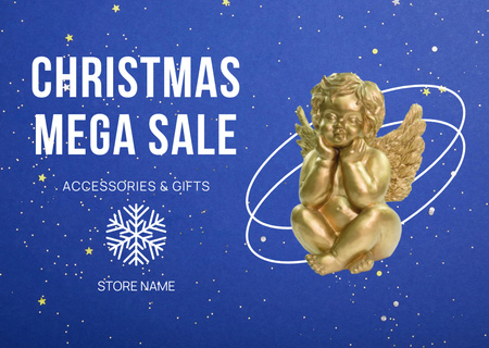 Christmas Sale Announcement with Cute Angel Flyer A6 Horizontal Design Template