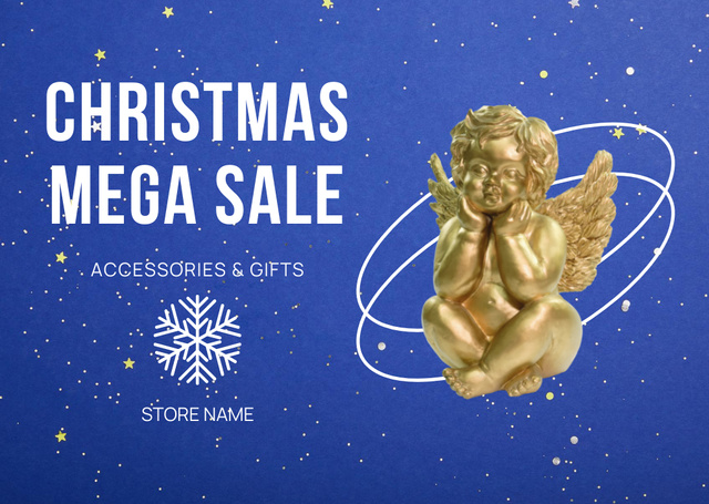 Christmas Sale Announcement with Cute Angel Flyer A6 Horizontalデザインテンプレート