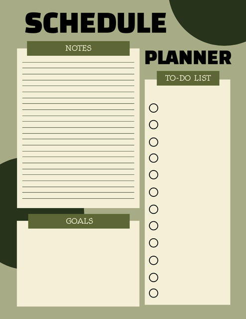 Daily Goals Planner in Green Notepad 8.5x11in Design Template