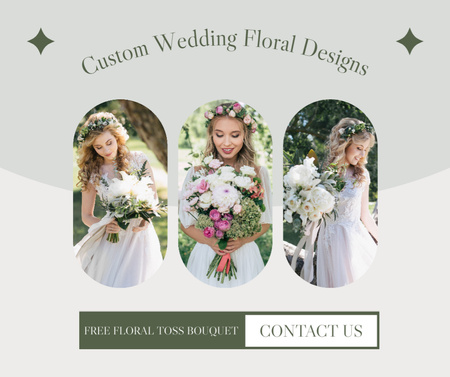 Custom Wedding Floral Designs with Brides in Beautiful Dresses Facebook Design Template
