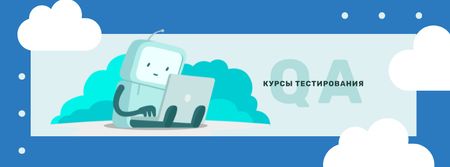 Robot working on laptop Facebook cover Design Template