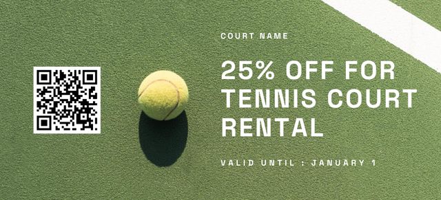 Ontwerpsjabloon van Coupon 3.75x8.25in van Tennis Court Rental Discount Offer with Ball