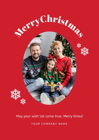 Happy Family Celebrating Christmas with Presents Postcard A6 Vertical – шаблон для дизайна