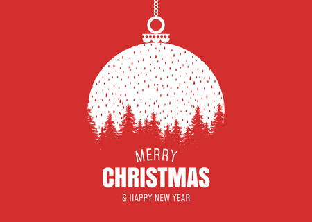 Plantilla de diseño de Sinceros saludos de Navidad y año nuevo con silueta de bosque Postcard 