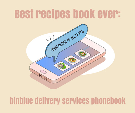 Delivery Services Offer with Food Items on Phone Screen Facebook Design Template