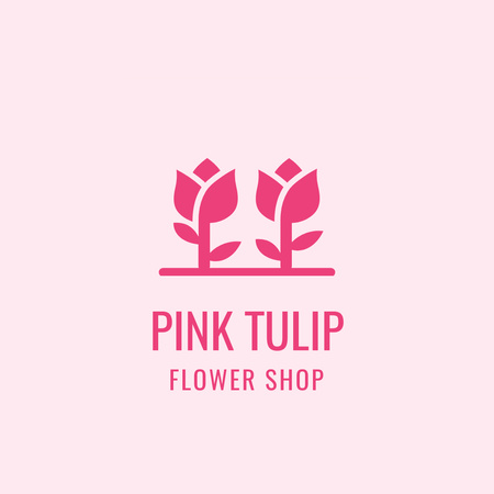 Flower Shop Emblem with Cute Pink Flowers Logo 1080x1080pxデザインテンプレート