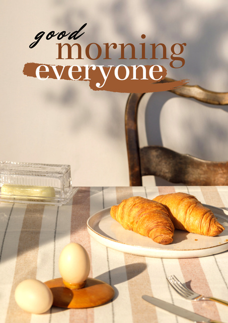 Breakfast with Fresh Croissants on Table Poster A3 – шаблон для дизайна