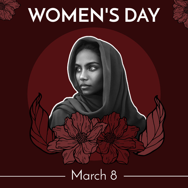 Women's Day Announcement with Beautiful Muslim Woman Instagram Design Template
